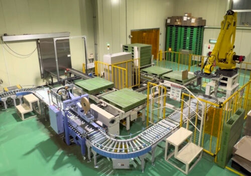 封函機とパレタイザーの導入事例