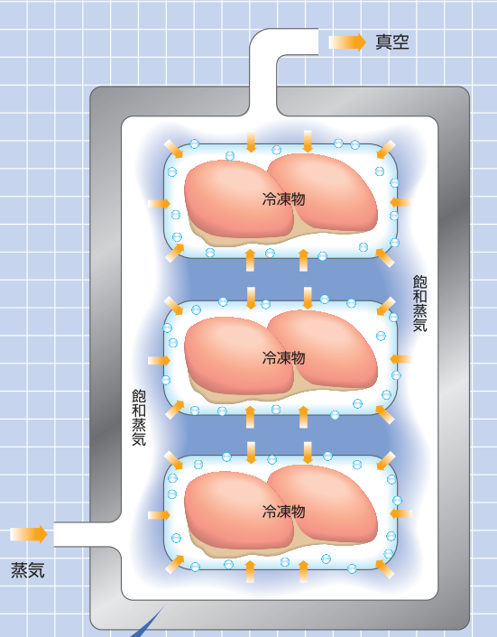 真空と蒸気を活用した解凍の仕組み